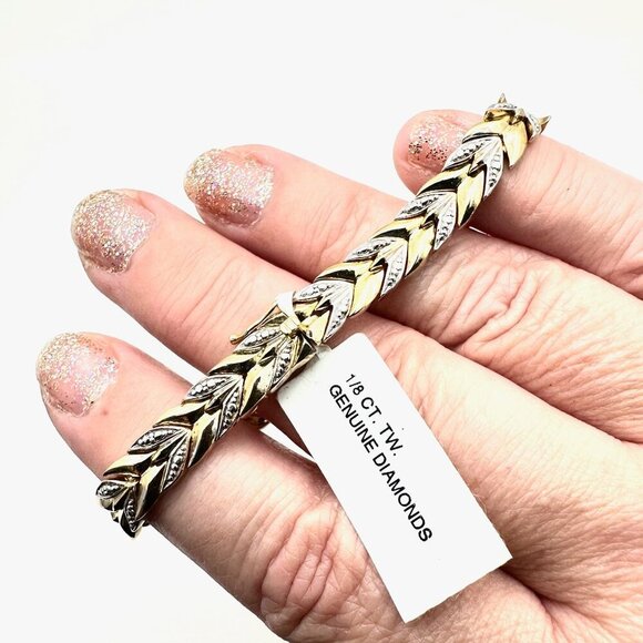 Womens Gold Over Sterling Silver 1/8 ct tw Diamond Tennis Bracelet 7 Inch - Picture 3 of 8